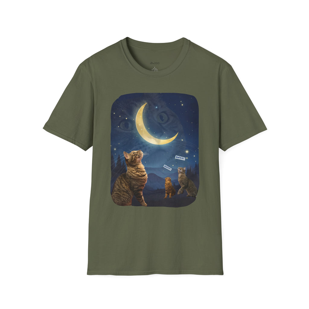 Cat Moon T-Shirt — Burd Burd the Cat does an aWoo at the Night Sky