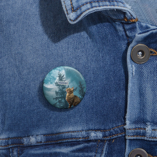 Burd Burd aWoos at the Moon - Small Blue Cat Button - Cat howling at the Moon