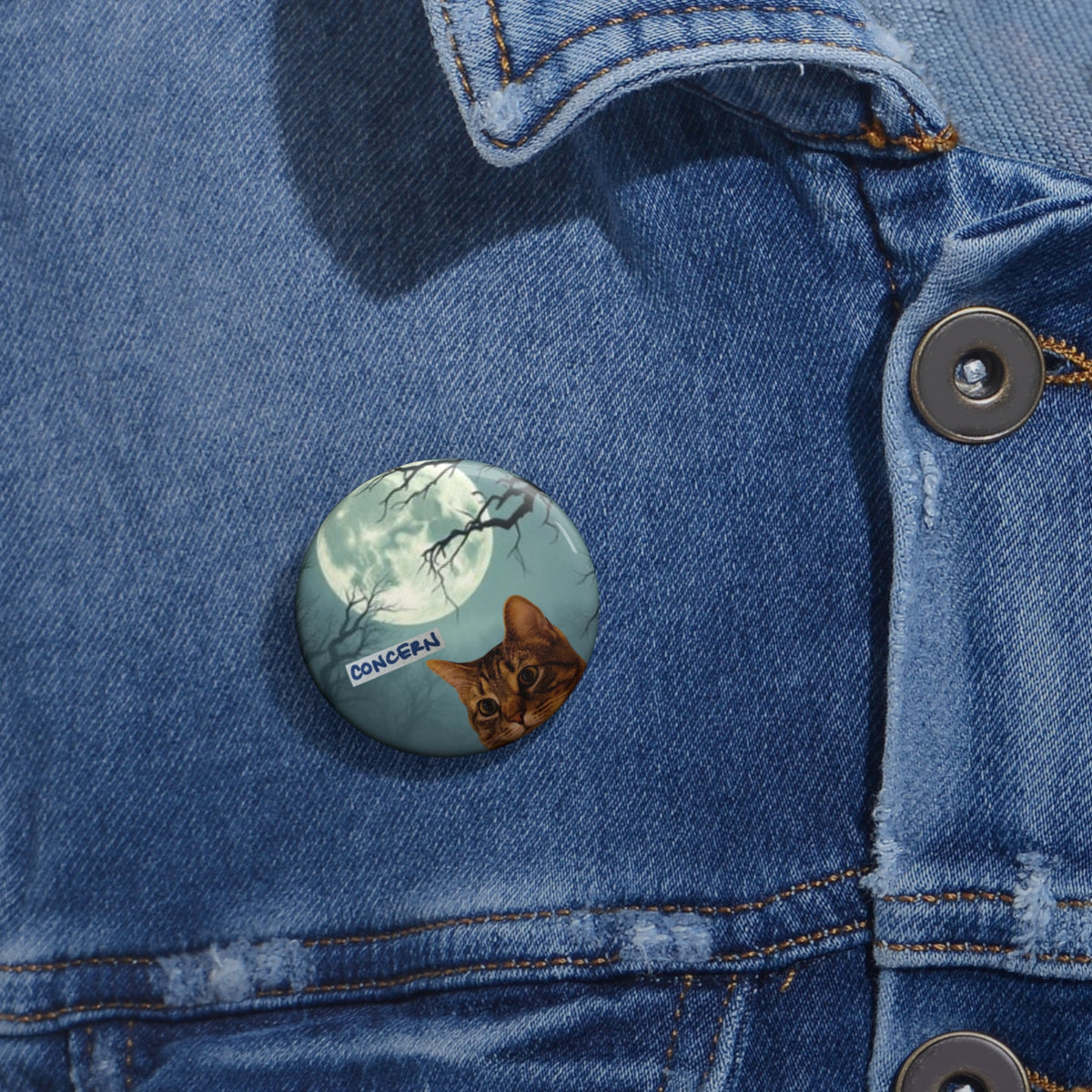 Burd Burd the Cat is Concerned - Small Green Cat Button