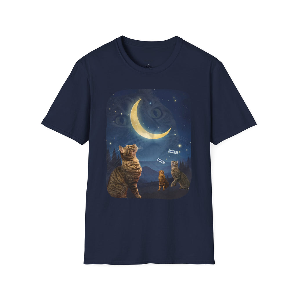 Cat Moon T-Shirt — Burd Burd the Cat does an aWoo at the Night Sky
