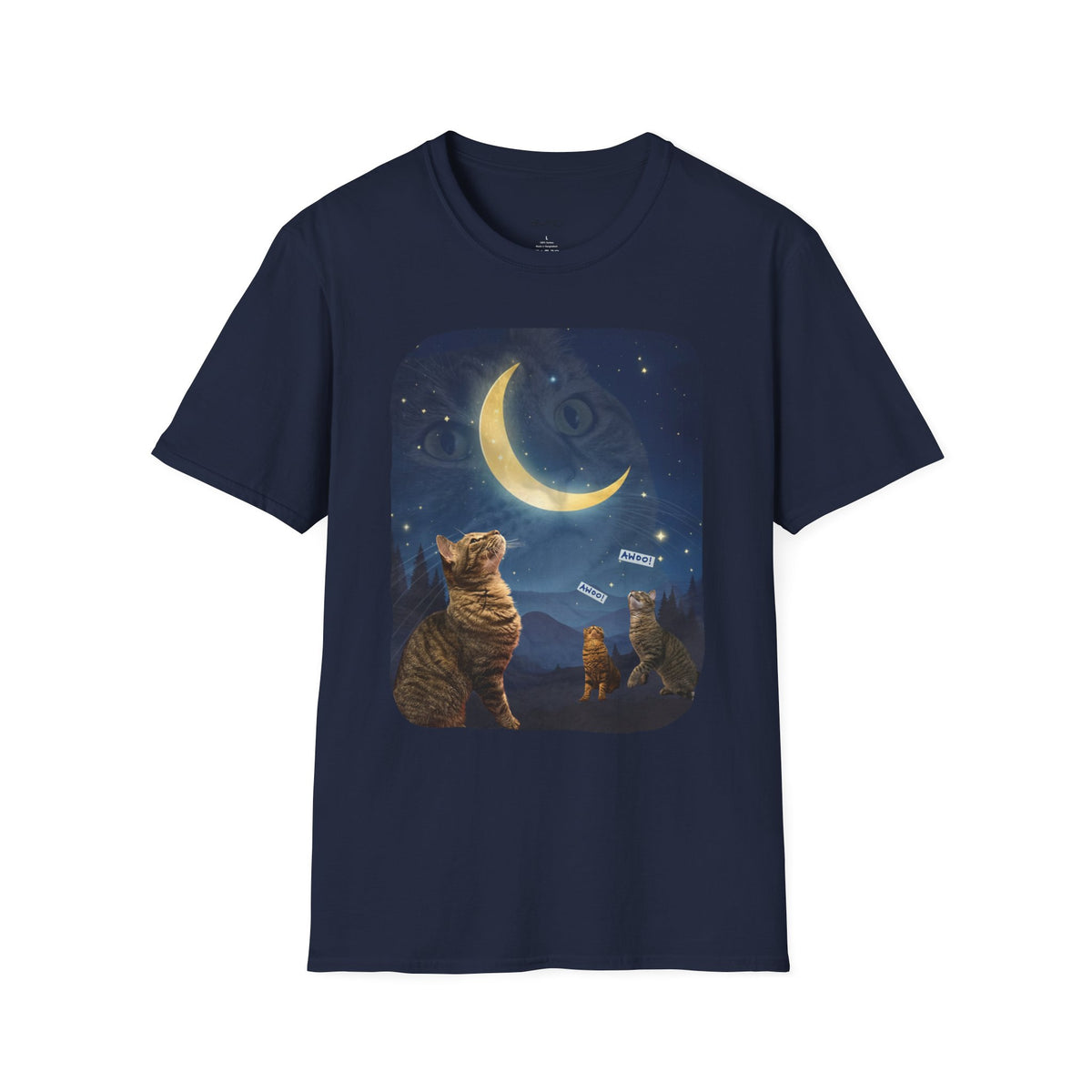 Cat Moon T-Shirt — Burd Burd the Cat does an aWoo at the Night Sky