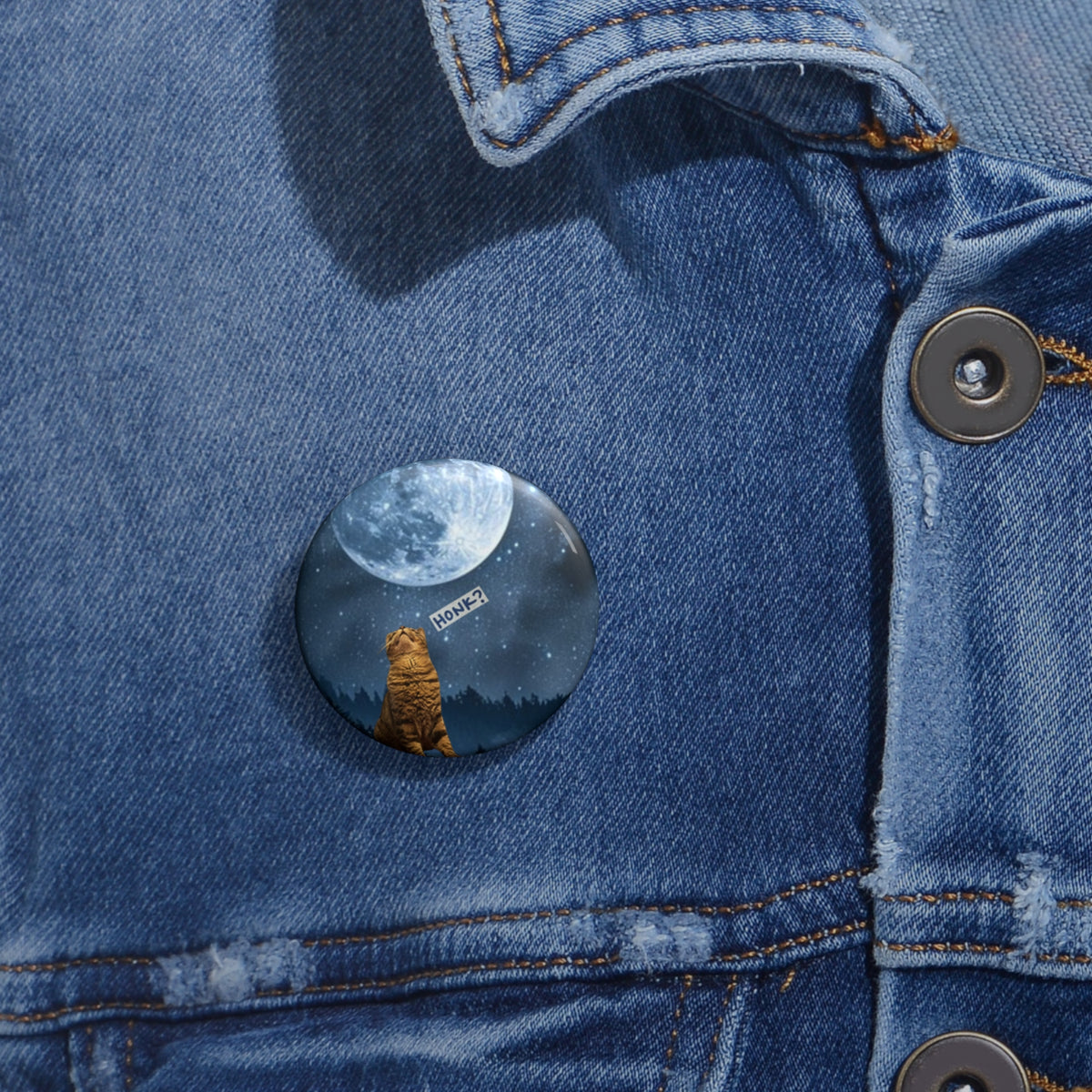 Burd Burd the Cat Honking at the Moon Pin - Small Blue Button - Funny Cat Pin