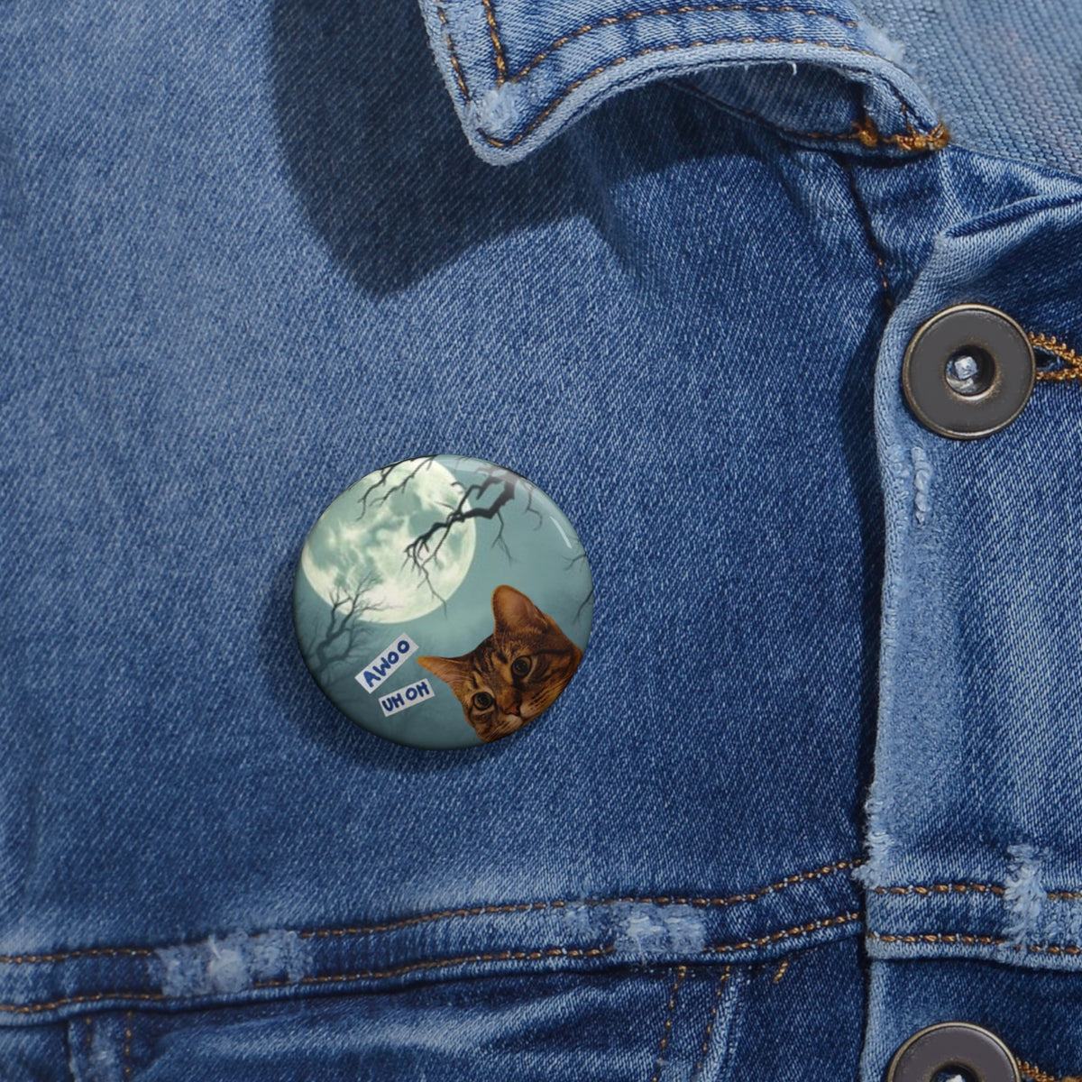 Burd Burd the Cat Concerned Button - Small Green Cat Button - the aWoo was too Powerful