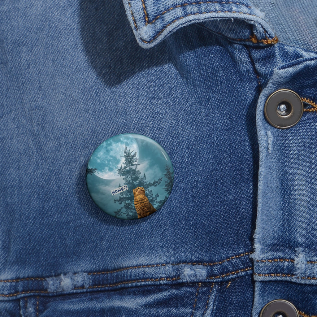 Burd Burd the Cat Honking at the Moon - Small Blue Button - Funny Cat Button