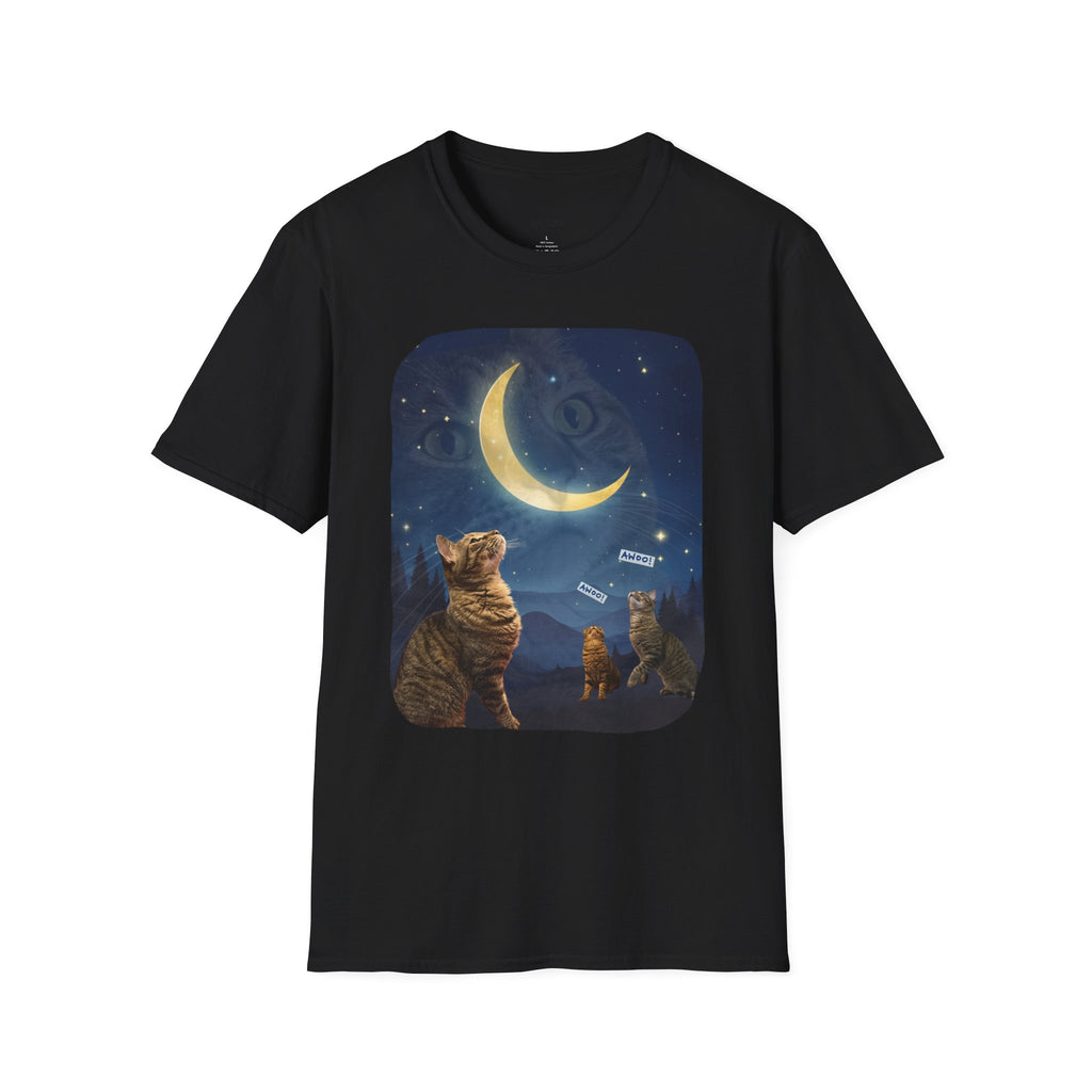 Cat Moon T-Shirt — Burd Burd the Cat does an aWoo at the Night Sky