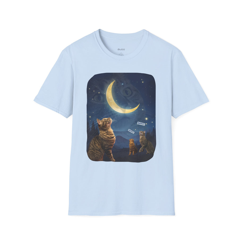 Cat Moon T-Shirt — Burd Burd the Cat does an aWoo at the Night Sky