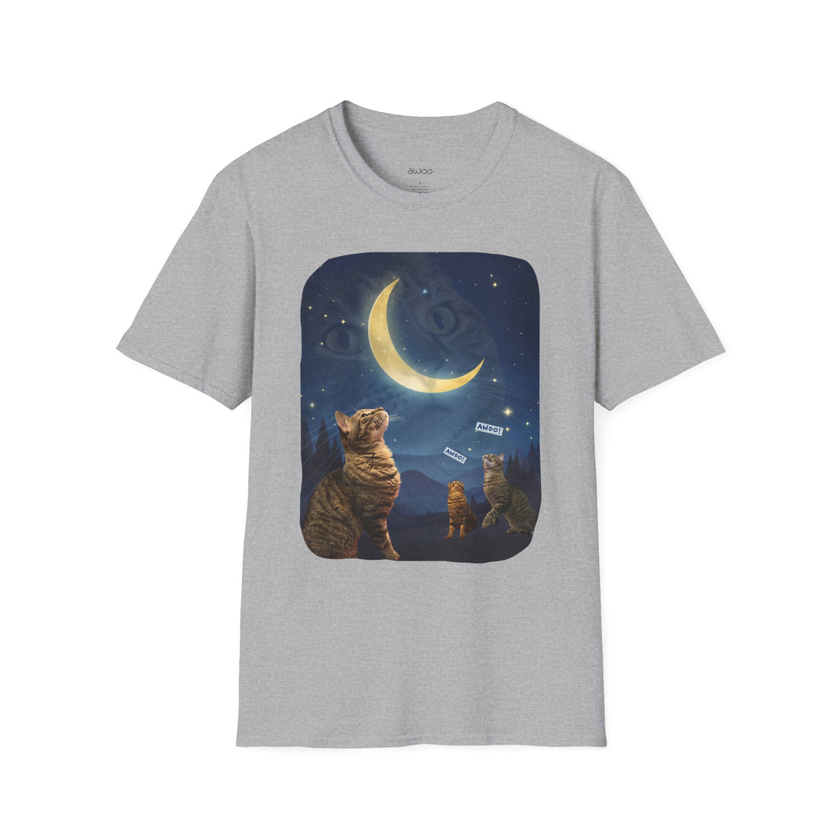 Cat Moon T-Shirt — Burd Burd the Cat does an aWoo at the Night Sky