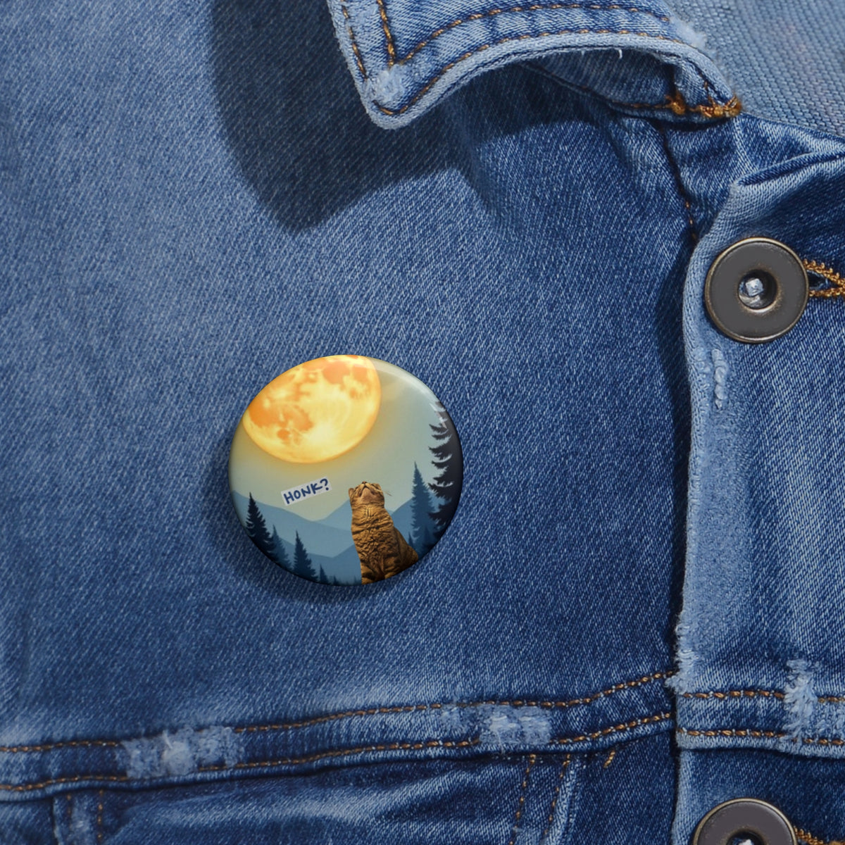 Burd Burd the Cat Honking at the Moon - Small Colorful Button - Funny Cat Pin