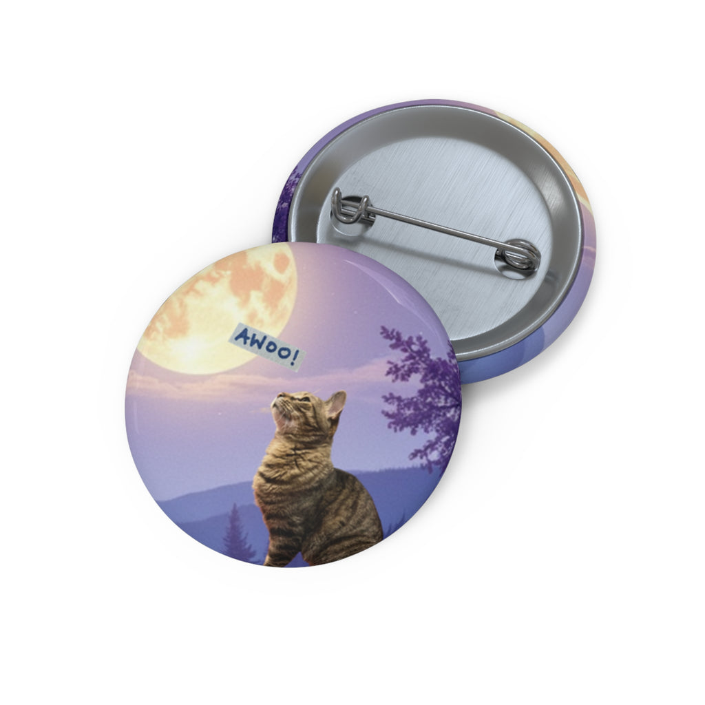 Burd Burd aWoo - Small Purple Button - Cat Howling at the Moon